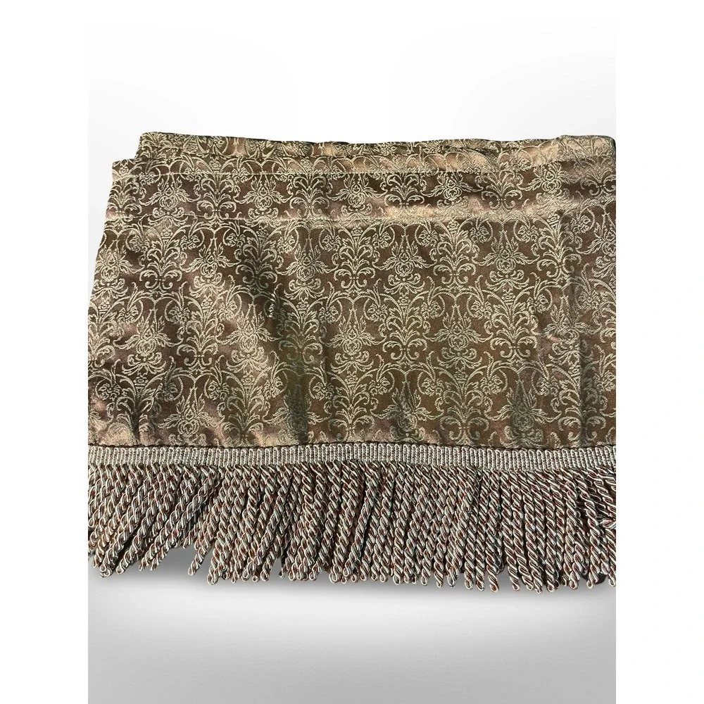 JCP Home Jacquard‎ Valance Valance Fringe Brown Damask Window Treatment 80x16